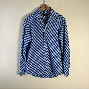 Etro Milano Blue Check 100% Cotton Long Sleeve Collared Button Up Shirt Size 41